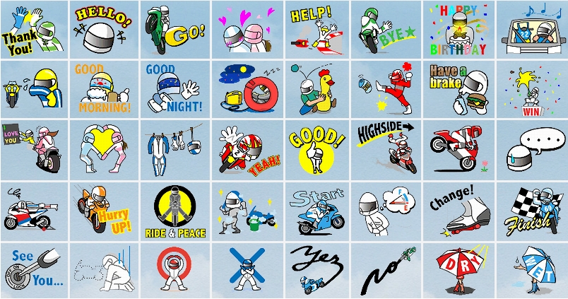 The motorcycle, race circuit,speedway,raceway,track, and road racing themed LINE Sticker is especially designed for bike lovers! It can be used for daily communication.